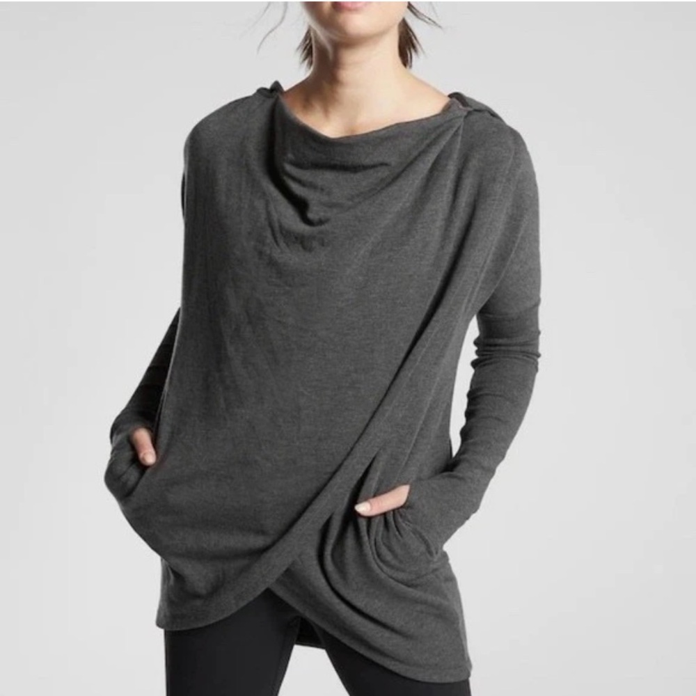 Athleta Charcoal Gray Draped Front Sweatshirt. Size S